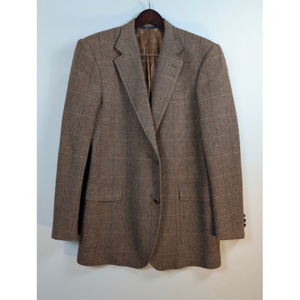 Brooks Brothers Sport Coat Mens 44L Brown Herringbone Tweed Blazer Wool Italy